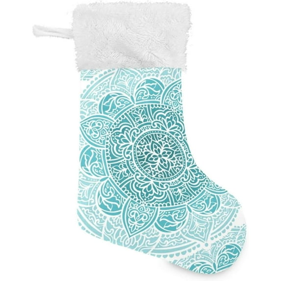 GZHJMY Aqua Turquoise Mandala Christmas Stockings, Personalized Large Christmas Stocking, Cute Snowflake Stockings 18" for Xmas Decorations and Holiday Family Party Decor Xmas Gifts 2PCS