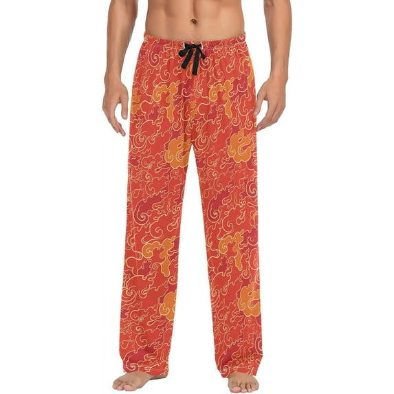 GZHJMY Asian Style Flame Men's Pajama Pants, Soft and Comfortable Lounge Sleep Bottoms with Pockets, Men's Sleepwear with Custom Print, Large