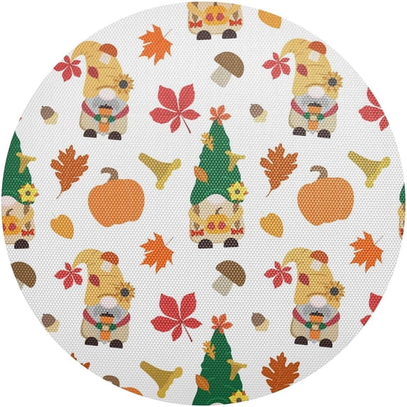 GZHJMY Autumn Gnome Round Placemats Set of 1, Non-Slip PVC Table Mats Washable Heat Resistant Place Mats for Kitchen Dining Table Christmas Home Decor, 15.4 Inch Table Mat