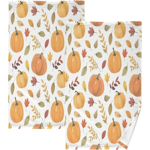 GZHJMY Autumn Harvest Pumpkin Cotton Hand Towel Set of 2, Highly Absorbent Soft Fingertip Towels for Bathroom Kitchen Hotel Gym Spa, 16 x 28 Inch Washcloths