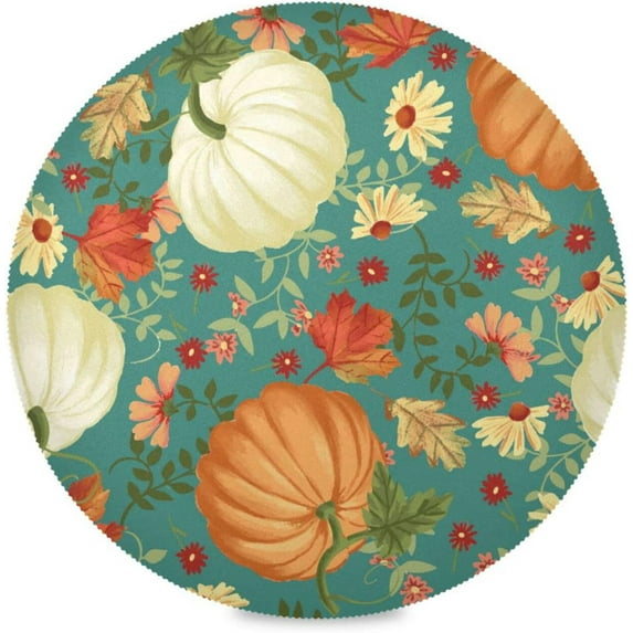 GZHJMY Autumn Harvest Pumpkin Round Placemats Set of 4, Non-Slip Table Mats Washable Heat Resistant Place Mats for Kitchen Dining Table Home Decor,15.4 Inch