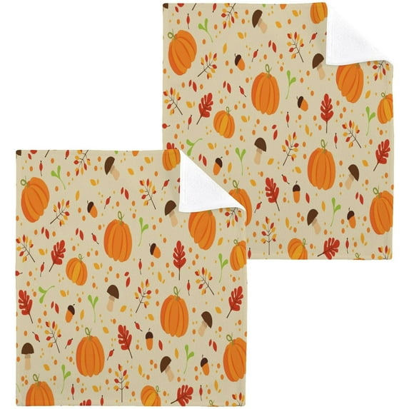 GZHJMY Autumn Harvest Pumpkin Washcloths 4 Pack, Super Soft Absorbent Cotton Baby Face Towels, Washable Reusable Fingertip Towel for Bath Gym Hotel Spa, 12 x 12 Inch