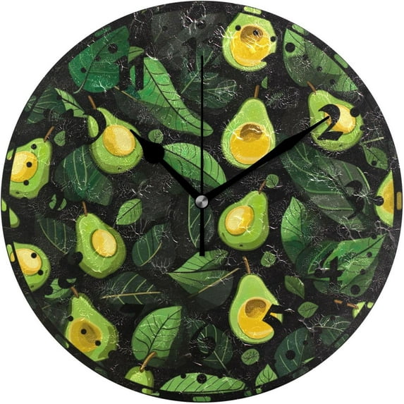 GZHJMY Avocado Pattern Wall Clock, Silent Non Ticking 10 Inch Battery Operated Wall Clocks, Easy to Read Clock for Home Kitchen Living Room Bathroom Office Decor