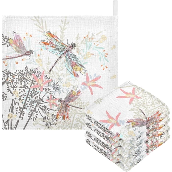 GZHJMY Baby Gauze Towels for Kids Soft Handkerchief Newborn 100% Cotton Flowers and Dragonfly Absorbent 12x12 Inch 3 Pack