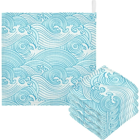 GZHJMY Baby Gauze Towels for Kids Soft Handkerchief Newborn 100% Cotton Japanese Waves Blue Absorbent 12x12 Inch 3 Pack