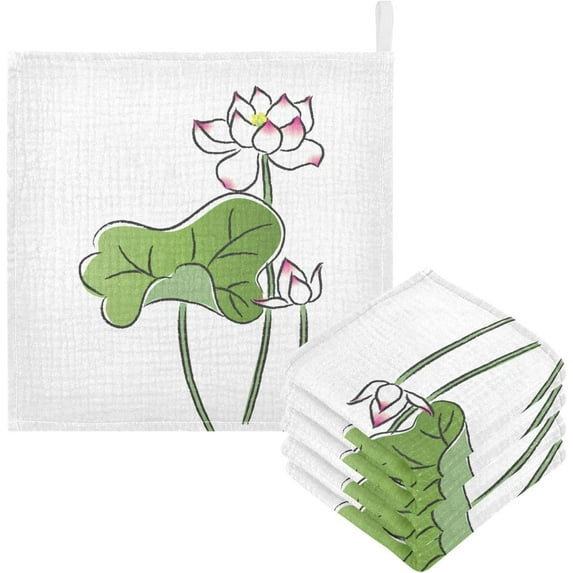 GZHJMY Baby Gauze Towels for Kids Soft Handkerchief Newborn 100% Cotton Lotus Stick Figure Absorbent 12x12 Inch 3 Pack