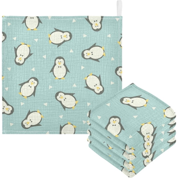 GZHJMY Baby Gauze Towels for Kids Soft Handkerchief Newborn 100% Cotton Penguins Blue Absorbent 12x12 Inch 3 Pack