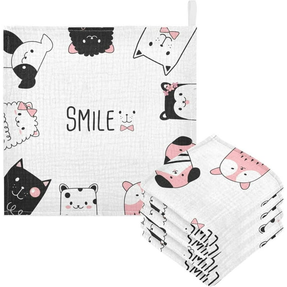 GZHJMY Baby Gauze Towels for Kids Soft Handkerchief Newborn 100% Cotton Smile Animal Cute Anime Absorbent 12x12 Inch 3 Pack