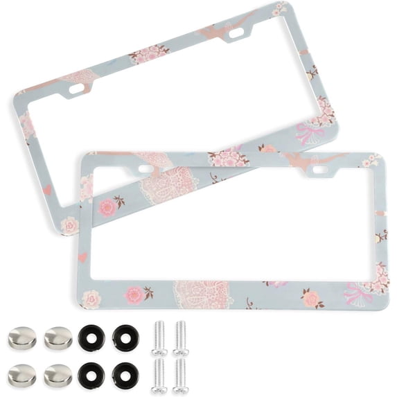 GZHJMY Ballet Girl License Plate Frames 2pcs, Waterproof Aluminum Alloy Front Rear Tag Car License Plate Cover with Screw Cap Set for US Vehicles, 12 x 6 Inch