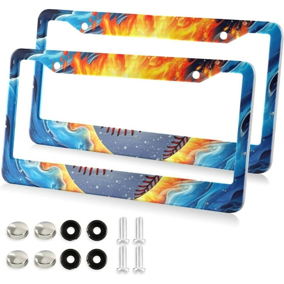 GZHJMY Baseball Pattern License Plate Frames 2 Pack Aluminum License Plate Holder Universal Car License Plate Covers with Screw Caps Decorative