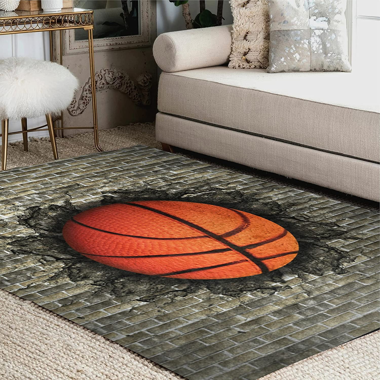 GZHJMY Basketball Embedded in Brick Wall Area Rug Living Room Rugs - 5 ...