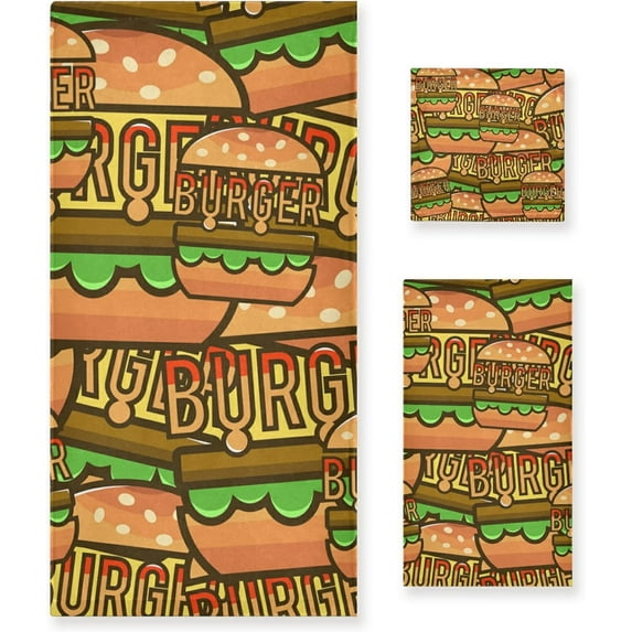 GZHJMY Bath Towel Sets for Bathroom Hand Towels Fingertip Towels Hamburger Fast Food 3 Piece Decorative Soft Cotton Absorbent