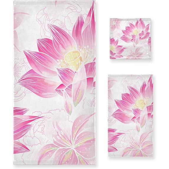 GZHJMY Bath Towel Sets for Bathroom Hand Towels Fingertip Towels Lilies and Lotuses on A White 3 Piece Decorative Soft Cotton Absorbent