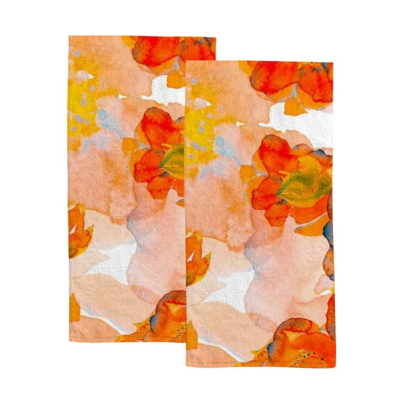 GZHJMY Bathroom Hand Towels Set of 2, Orange and Flowers Soft Microfiber Face Towel, Quick Dry Kitchen Dish Towels, 30x15 Inch Anniversary Decorative Towels for Home
