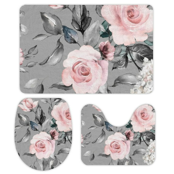 GZHJMY Bathroom Mat set of 3,3 Pieces Bath Mats Set for Bathroom, Vintage Style Non-Slip Washable Cover Floor Rug Decorations for Kitchen Bathroom Bedroom