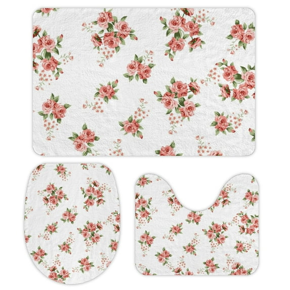 GZHJMY Bathroom Mat set of 3,3 Pieces Bath Mats Set for Bathroom, Vintage Style Non-Slip Washable Cover Floor Rug Decorations for Kitchen Bathroom Bedroom