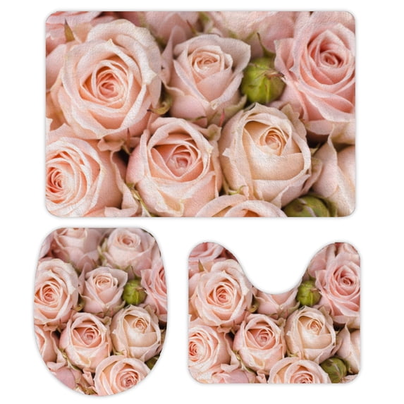 GZHJMY Bathroom Mat set of 3, Bright pink roses background 3 Pieces Bath Mats Set for Bathroom, Vintage Style Non-Slip Washable Cover Floor Rug Decorations for Kitchen Bathroom Bedroom