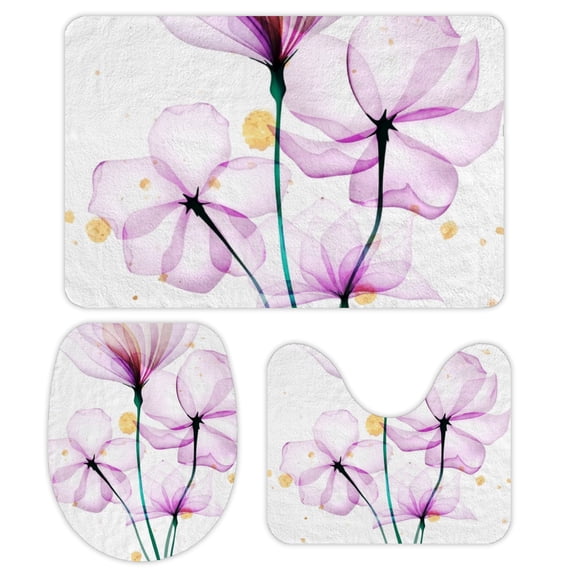 GZHJMY Bathroom Mat set of 3, Luxury Art Background with Transparent Rose Flowers 3 Pieces Bath Mats Set for Bathroom, Vintage Style Non-Slip Washable Cover Floor Rug Decorations for Bathroom