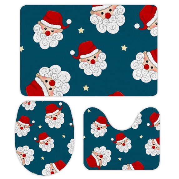 GZHJMY Bathroom Mat set of 3， Santa Claus and Star Seamless 3 Pieces Bath Mats Set for Bathroom, Vintage Style Non-Slip Washable Cover Floor Rug Decorations for Kitchen Bathroom Bedroom