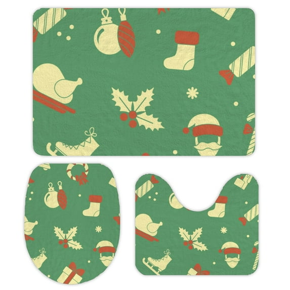 GZHJMY Bathroom Mat set of 3， Seamless Christmas background 3 Pieces Bath Mats Set for Bathroom, Vintage Style Non-Slip Washable Cover Floor Rug Decorations for Kitchen Bathroom Bedroom