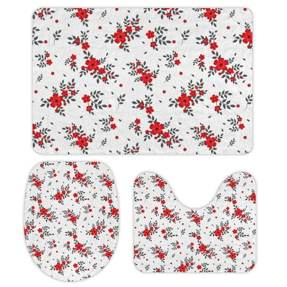 GZHJMY Bathroom Mat set of 3, Seamless Floral Pattern 3 Pieces Bath Mats Set for Bathroom, Vintage Style Non-Slip Washable Cover Floor Rug Decorations for Kitchen Bathroom Bedroom