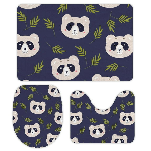 GZHJMY Bathroom Mat set of 3， Seamless Pattern with Cute Cartoon Panda 3 Pieces Bath Mats Set for Bathroom, Vintage Style Non-Slip Washable Cover Floor Rug Decorations for Kitchen Bathroom Bedroom