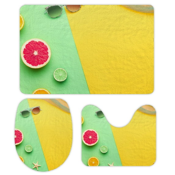 GZHJMY Bathroom Mat set of 3, Tropical Fresh Summer Set Print 3 Pieces Bath Mats Set for Bathroom, Vintage Style Non-Slip Washable Cover Floor Rug Decorations for Kitchen Bathroom Bedroom