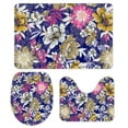 thumbnail image 1 of GZHJMY Bathroom Mat set of 3， Watercolor Flowers Fabric Pattern on navy 3 Pieces Bath Mats Set for Bathroom, Vintage Style Non-Slip Washable Cover Floor Rug Decorations for Kitchen Bathroom Bedroom, 1 of 6