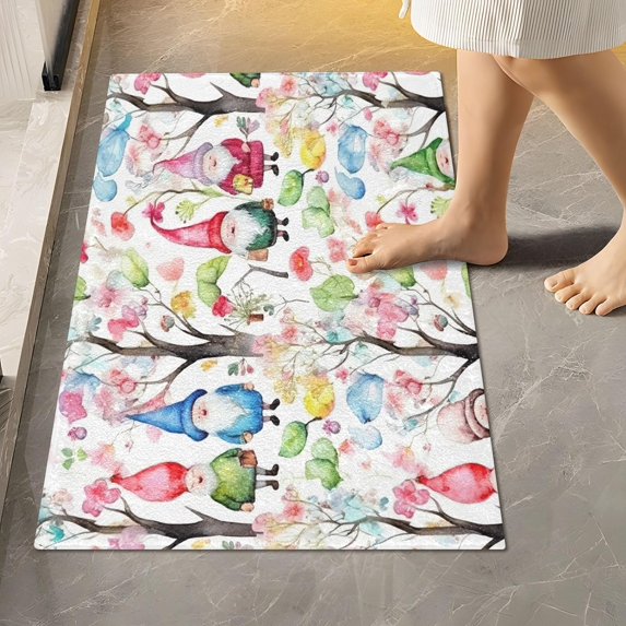 GZHJMY Bathroom Rug Gnome Flowers Soft and Absorbent Bathroom Carpet Non-Slip Machine Washable Plush Bath Floor Rug Door Mat for Bathtubs, Toilet,Kitchen, 16x24 in Carpet Runner