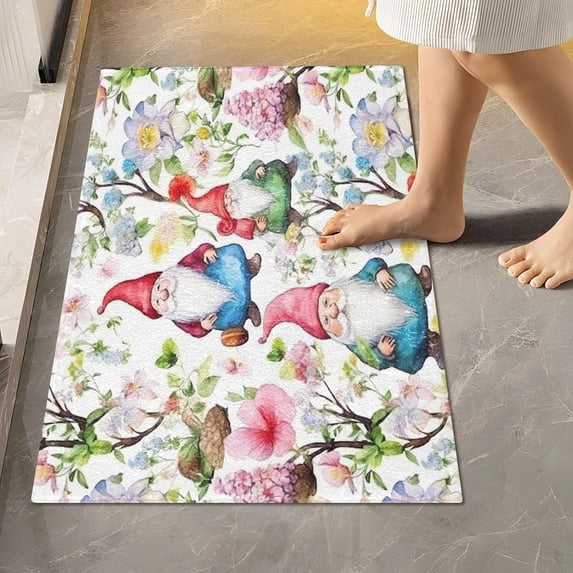 GZHJMY Bathroom Rug Gnome Flowers Soft and Absorbent Bathroom Carpet Non-Slip Machine Washable Plush Bath Floor Rug Door Mat for Bathtubs, Toilet,Kitchen, 16x24 in Carpet Runner