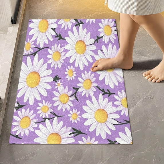 GZHJMY Bathroom Rug Purple Daisy Pattern Soft and Absorbent Bathroom Carpet Non-Slip Machine Washable Plush Bath Floor Rug Door Mat for Bathtubs, Toilet,Kitchen, 16x24 in Carpet Runner