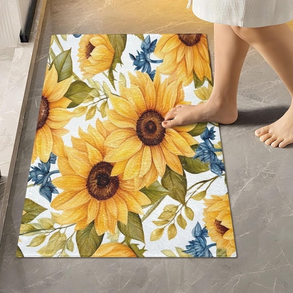 GZHJMY Bathroom Rug Vintage Sunflower Soft and Absorbent Bathroom Carpet Non-Slip Machine Washable Plush Bath Floor Rug Door Mat for Bathtubs, Toilet,Kitchen, 16x24 in Carpet Runner