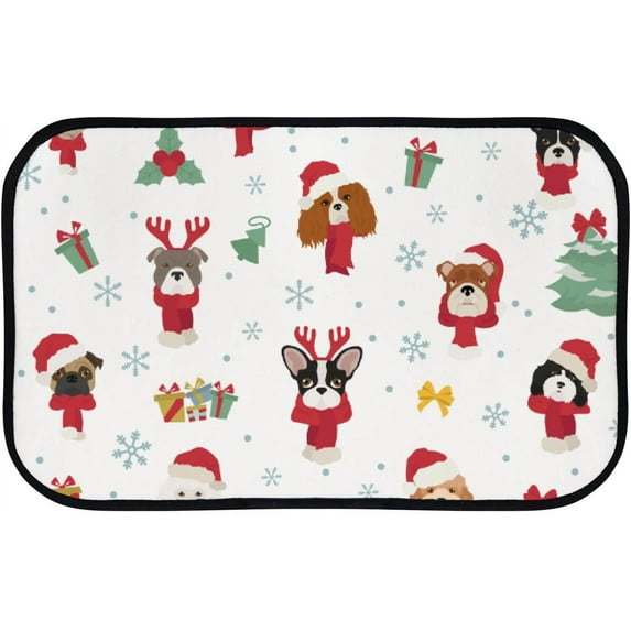 GZHJMY Bathroom Rugs Mats Non-Slip, Soft Microfiber Absorbent Bath Mats for Shower Bathtubs, Dog Portraits in Santa Hat Indoor Entrance Door Mats Bedroom Laundry 31”x20” Carpet Runner