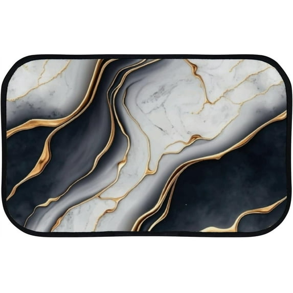 GZHJMY Bathroom Rugs Mats Non-Slip, Soft Microfiber Absorbent Bath Mats for Shower Bathtubs, Luxury Black Gold Fluid Art Indoor Entrance Door Mats Bedroom Laundry 31”x20” Carpet Runner