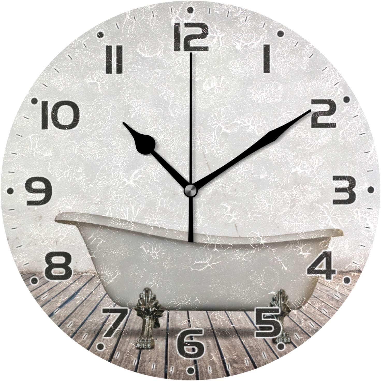 GZHJMY Bathtub Wall Clock Round Vintage Silent Non Ticking Battery