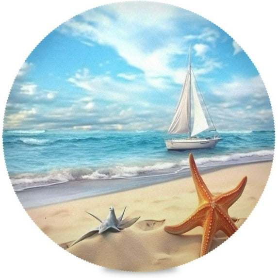 GZHJMY Beach Starfish Round Placemats 15.4in, Washable Heat Resistant Table Mats for Dining Tables Kitchen Wedding Party Decoration Plate Mats Set of 1 Table Mat