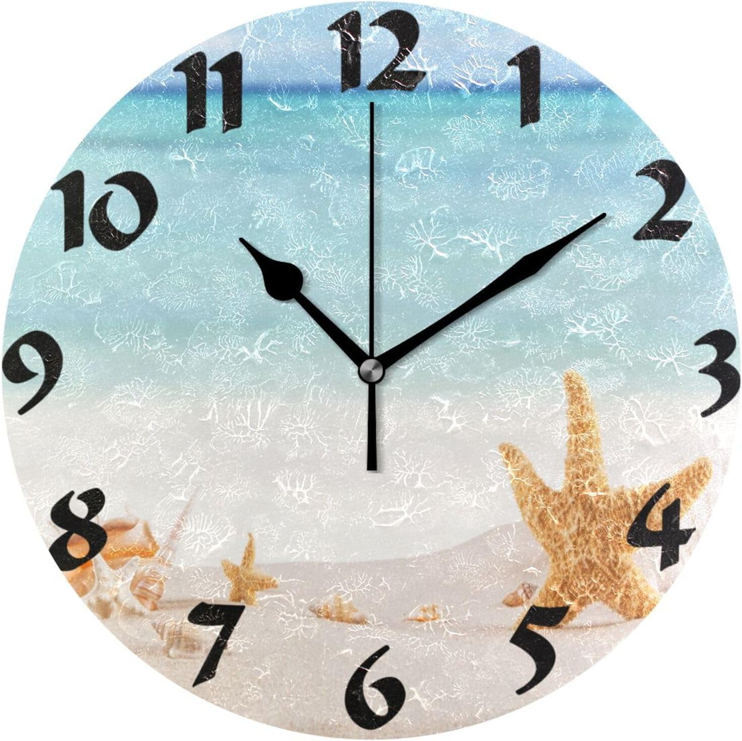 GZHJMY Beach Starfish Seashells Wall Clock,Silent Non Ticking 10 Inch ...