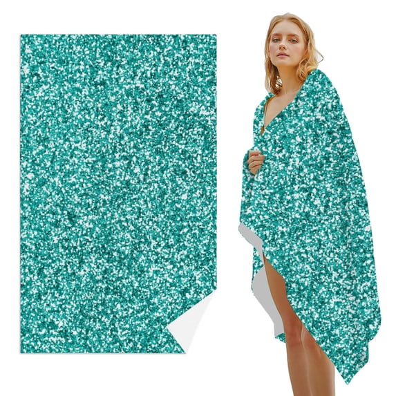 GZHJMY Beach Towel for Women Girls, Teal Green Or Turquoise and Aqua Glitter Sparkle Background Bath Towel, Oversized Lightweight Sport Towel, 31x63 Inch