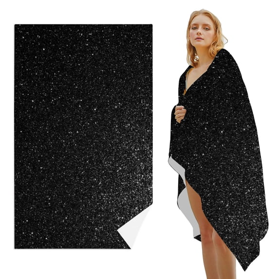 GZHJMY Beach Towel for Women Girls, Black Glitter Abstract Background Bath Towel, Oversized Lightweight Sport Towel, 31x63 Inch