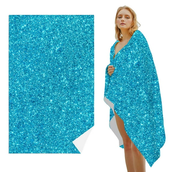 GZHJMY Beach Towel for Women Girls, Blue Glitter Abstract Background Bath Towel, Oversized Lightweight Sport Towel, 31x63 Inch