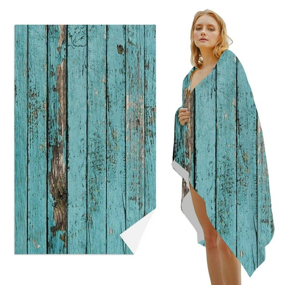 GZHJMY Beach Towel for Women Girls, Blue Wooden Board Bath Towel, Oversized Lightweight Sport Towel, 31x51 Inch