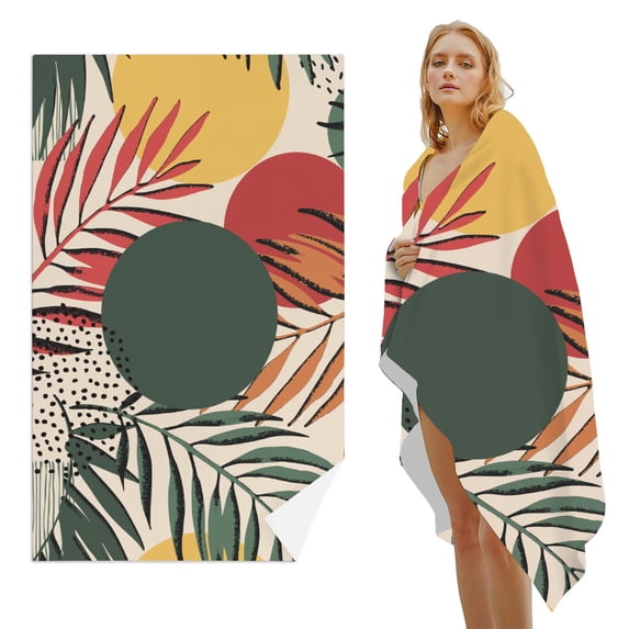 GZHJMY Beach Towel for Women Girls, Bohemian Plants Bath Towel, Oversized Lightweight Sport Towel, 31x71 Inch