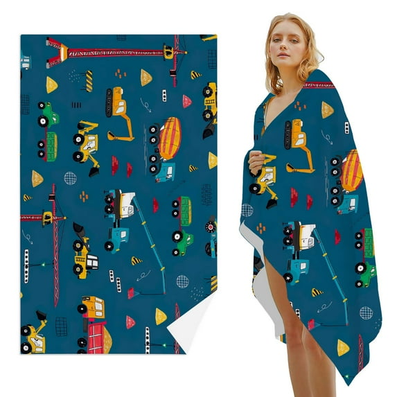 GZHJMY Beach Towel for Women Girls, Cartoon Toy Work Truck Bath Towel, Oversized Lightweight Sport Towel, 31x63 Inch