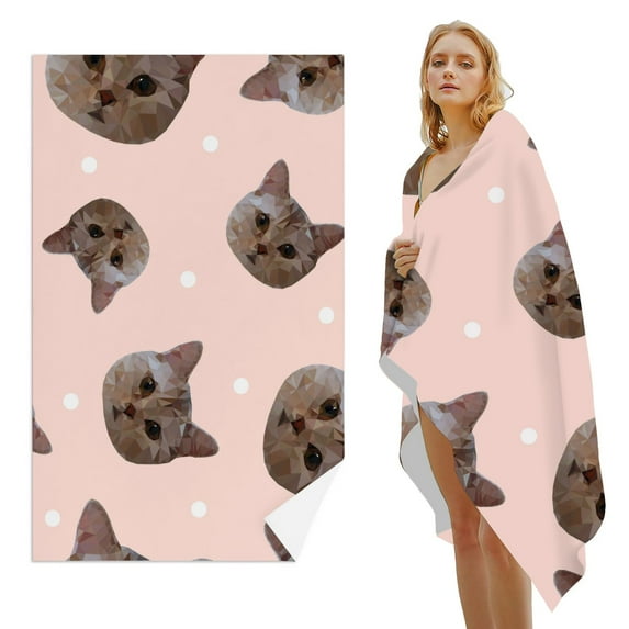 GZHJMY Beach Towel for Women Girls, Cats Pattern Low Poly Cats Bath Towel, Oversized Lightweight Sport Towel, 31x51 Inch