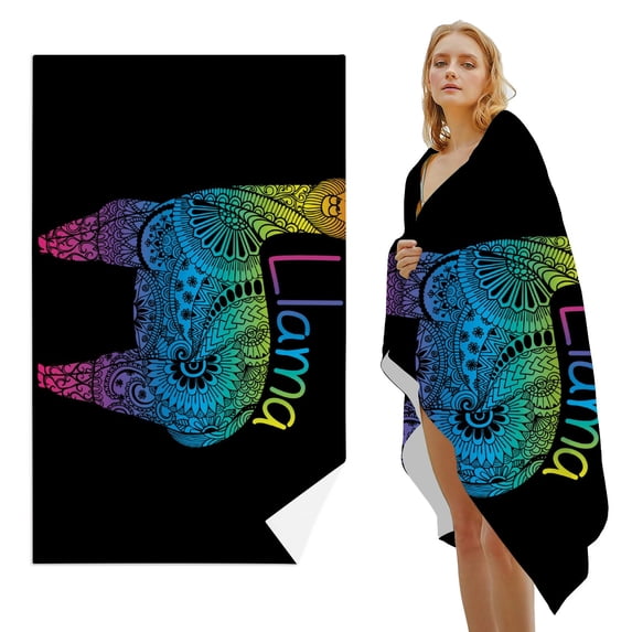 GZHJMY Beach Towel for Women Girls, Colorful Alpaca Bath Towel, Oversized Lightweight Sport Towel, 31x63 Inch