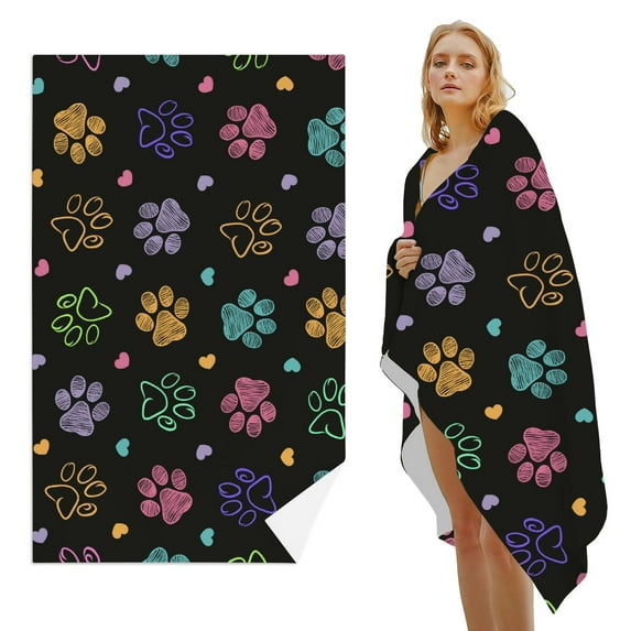 GZHJMY Beach Towel for Women Girls, Cute Colourful Paw Prints Bath Towel, Oversized Lightweight Sport Towel, 31x71 Inch
