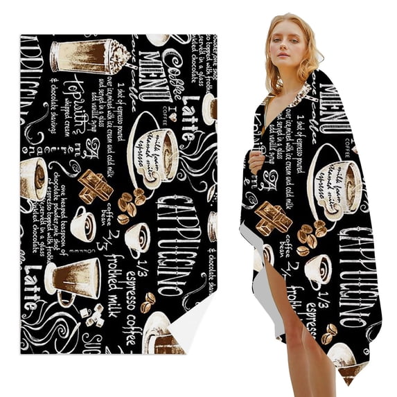 GZHJMY Beach Towel for Women Girls, Elegant Coffee Pattern Bath Towel, Oversized Lightweight Sport Towel, 31x71 Inch