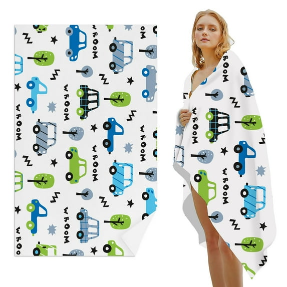 GZHJMY Beach Towel for Women Girls, Green Toy Car Bath Towel, Oversized Lightweight Sport Towel, 31x63 Inch