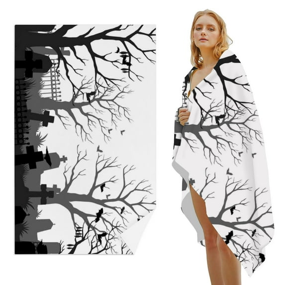 GZHJMY Beach Towel for Women Girls, Old Cemetery Silhouette Bath Towel, Oversized Lightweight Sport Towel, 31x71 Inch