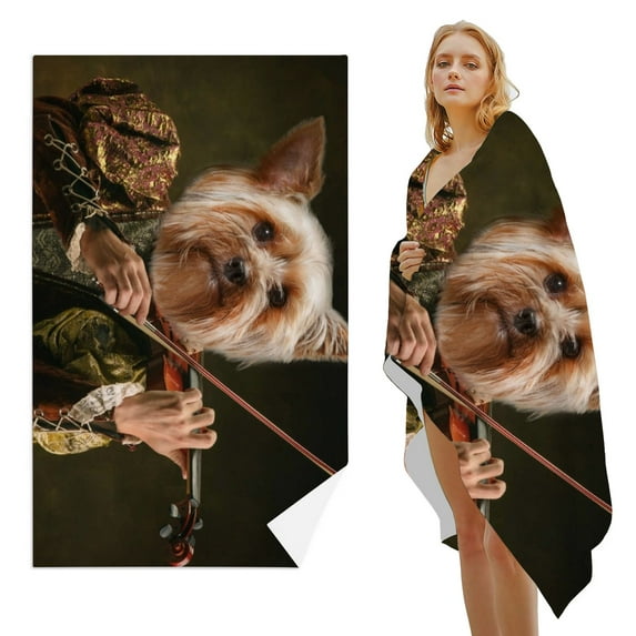 GZHJMY Beach Towel for Women Girls, Person in Vintage Clothing Headed by Dog Head Bath Towel, Oversized Lightweight Sport Towel, 31x63 Inch